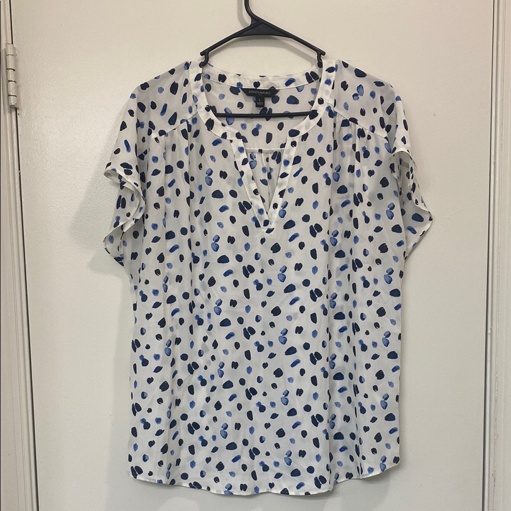 Banana Republic Factory White and Blue Relaxed Blouse